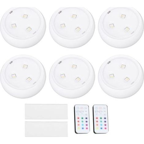6 kabellose LED-Strahler mit RGB-Fernbedienung, Timer und Dimmfunktion für Schränke, Regale und Unterschränke (1/5)