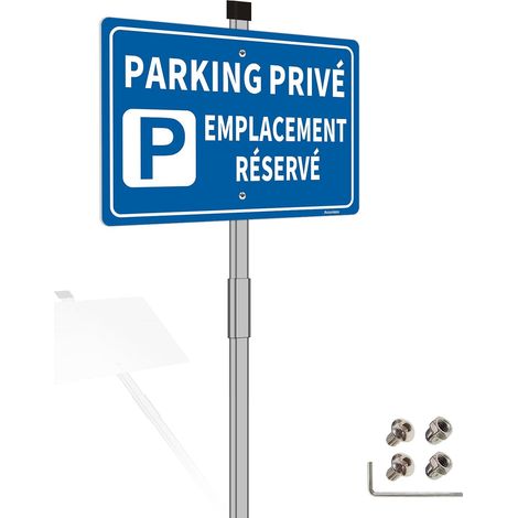 Panneau Parking Privée Emplacement Réservé avec Piquet, 30x20 cm Panneau Parking Réservé, Aluminium Réfléchissant Panneaux d'avertissement, Imperméable et Résistant aux UV (1/5)