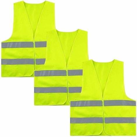 3 pièce Gilet De Sécurité Haute Visibilité Avec Bandes Réfléchissantes Gilet Réfléchissant Pour Courir Ou Faire Du Vélo Gilet Réfléchissant Gilet Réfléchissant De Voiture (Coul vert fluorescent), L (1/5)