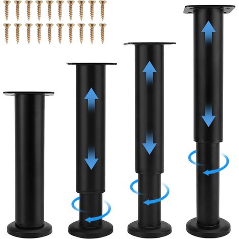 4PCS Pied de Meuble Réglable 18-30cm pour Étagères de Cuisine, Canapé, Table, Chaise, Bureau, Placard, Support Poids 600LB, Pieds de Meuble de Salle de Bain Pied (1/5)