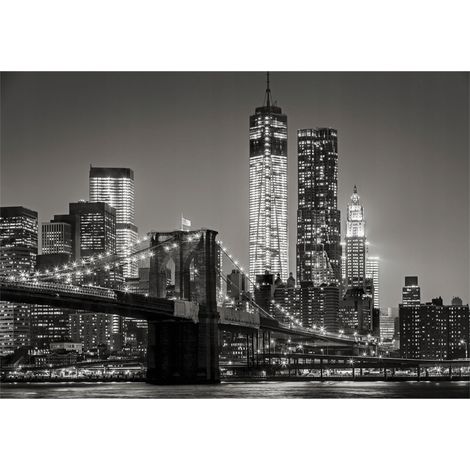 Papier peint ville de nuit en noir et blanc, décoration murale – 350 x 250 cm Wallarena