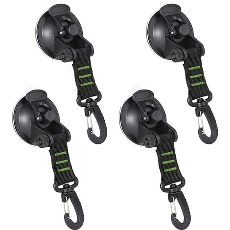 Set de 4 crochets à ventouse pour camping, ancrages à ventouse avec fixation pour camping-cars, maisons, auvents, tentes, voiles, accessoires (vert) (1/3)