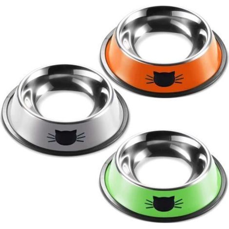 Gamelle pour Chat - 3 Pièces - Inoxydable - Antidérapante - Base en Caoutchouc (1/4)