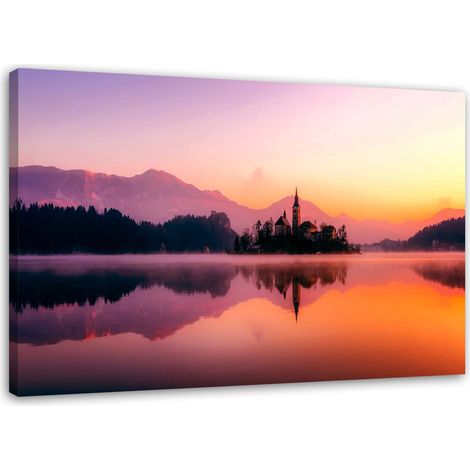 Tableau sur toile Montagne Lac Château Violet 60x40 (1/5)