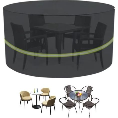 Funda antipolvo redonda para muebles de exterior, tela Oxford 210D, funda impermeable y antipolvo para mesa redonda de jardín, 180  120  71 cm (1/4)