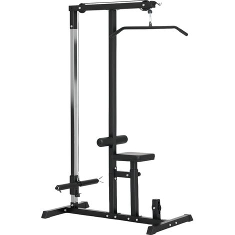 Estación de musculación multifunción con asiento ajustable y polea, acero negro, 107x120x190 cm (1/5)