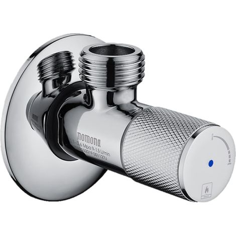 Vanne d'angle d'eau en laiton chromé, G1/2" (BSPP 1,27 cm), raccord de tuyau G1/2" pour lavabo de cuisine, toilettes (marquage : bleu) (1/5)