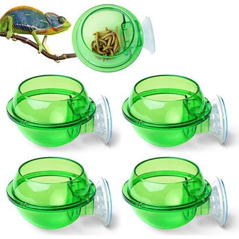 4 pcs Bol d'eau pour Reptiles, Ventouse pour Reptiles Bol d'alimentation pour Reptiles Bol caméléon mangeoire à Rebord Étiquette (1/5)