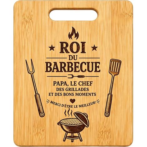 Planche à Découper Bambou – Cadeau Papa, Roi du Barbecue, Idée Originale (1/5)