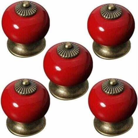 Lot de 5 boutons ronds en céramique pour portes de placard, tiroir, placard, armoire, style rustique (1/4)