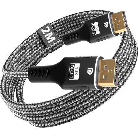 80Gbps Câble DisplayPort 2.1 2M, Câble DP 16K@60Hz 8K@240Hz 4K@540Hz 360Hz 240Hz, Câble DP vers DP Compatible avec UHBR20, HDR, FreeSync, G-Sync, DSC pour 5090, 7900XTX, écrans Gaming (1/5)