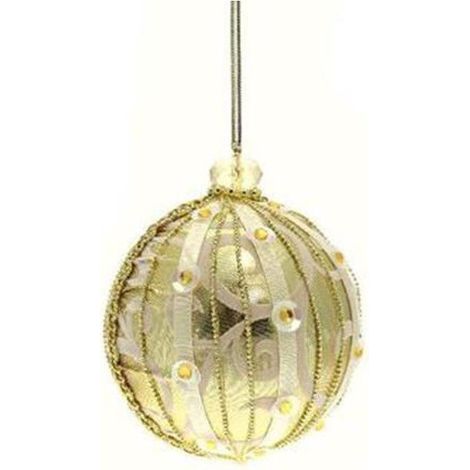 Sfera decorata con nastro per albero di natale - colore oro - decorazione addobbo natalizio