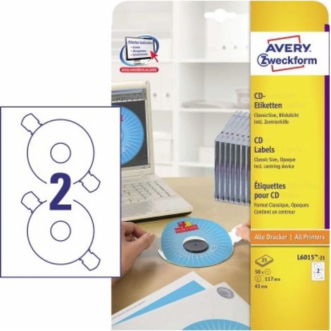AVERY ZWECKFORM CD/DVD Etikett Avery Zweckform 117mm Papier weiß 50 Etik./Pack. (1/5)