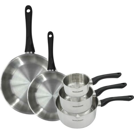 Set 2 poêles 24 et 28 cm et 3 casseroles 12 16 et 20 cm en inox Fackelmann Geneva (1/5)