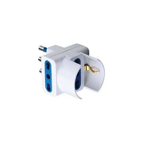Adattatore Elettrocanali triplo bianca 1 presa schuko bivalente 10 /16 a 2 prese 10 / 16 a