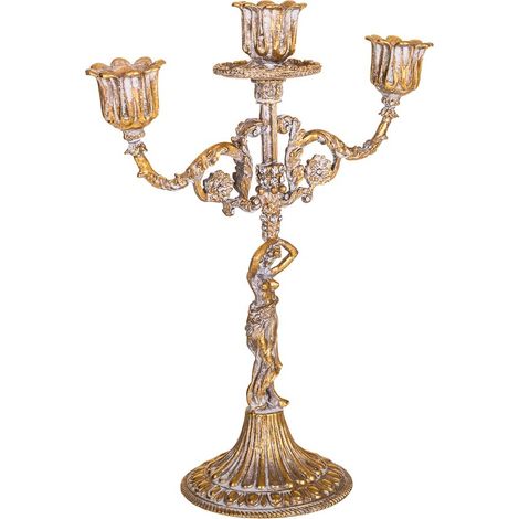 Candelabro de metal dorado 22x9.5x26.5h cm