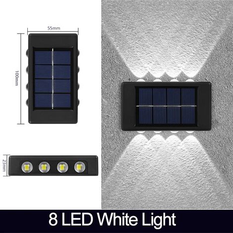 (8 LED blanches) Lampe solaire murale LED étanche pour extérieur, éclairage vers le haut et vers le bas, lampe solaire décorative pour jardin, clôture ou cour, lumière du soleil (1/5)