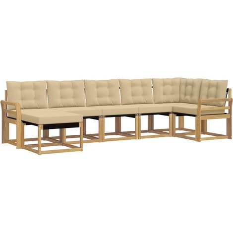 Set di divani da esterno con cuscino 7 pcs Bianco e Beige vidaXL