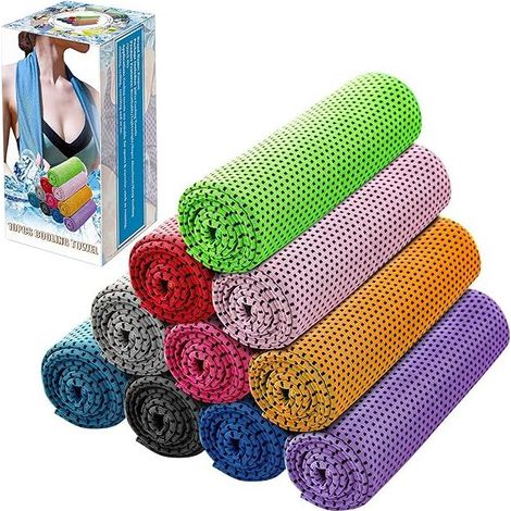 Serviette Rafraîchissante - Serviette Glacée pour Cou et Visage - Microfibre Respirante - 80 x 30 cm - 10 Pièces