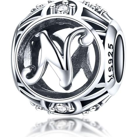 Pendentif à breloque pour femme lettre de l'alphabet AZ initiale en argent sterling 925 breloques assorties (lettre N), (1/5)