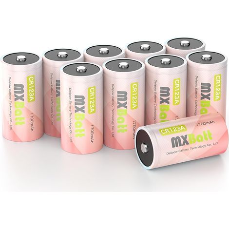 10 Piles CR123A Lithium, 3V 1700mAh, Haute Puissance Pour détecteurs de mouvement, capteurs d’ouverture porte fenêtre, systèmes d’alarme sans fil, sirènes, accessoires domotiques (1/5)