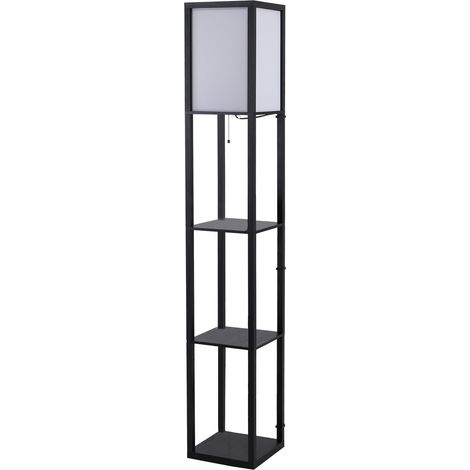 40-W-Stehleuchte mit 3 integrierten Ablagen und Zugschalter, moderne Lampe aus MDF und PS, 26 x 26 x 160 cm, Schwarz und Weiß
