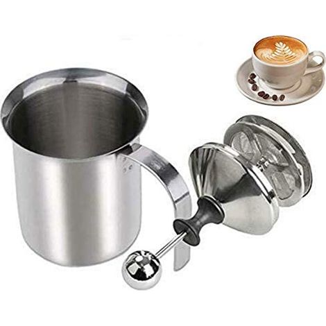 1 Batteur à lait manuel, 800ml, acier inoxydable, double maille, pour café, latte, cappuccino, cuisine (1/5)
