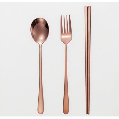 Baguettes fourchette-cuillère en acier inoxydable - Ensemble de couverts - Couverts en acier inoxydable - Couverts de voyage portables - Baguettes fourchette-cuillère en or rose - Acier inoxydable or (1/4)