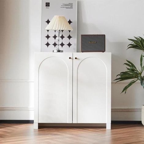 Buffet bas - Crème - Design arqué - 2 portes - Style scandinave - 80x40x80 cm (1/5)