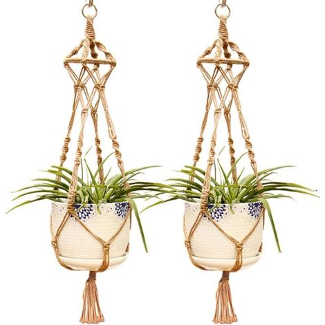 Macramé Suspension Plante Corde, Corde de Coton Pot Suspendu Plante Porte Décoration du Jardin Intérieur Extérieur,2pcs (1/2)