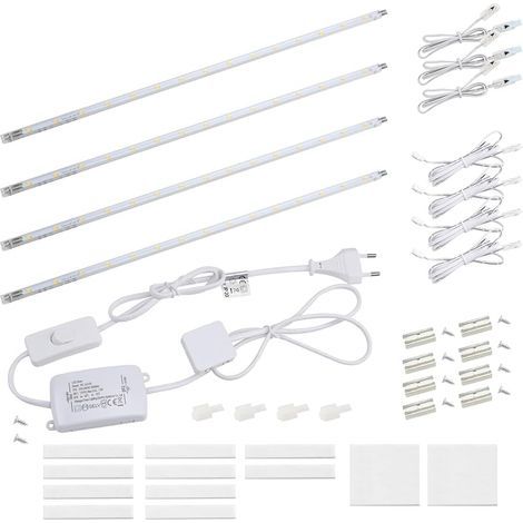 Lampe LED sous meuble avec interrupteur, 7 W, 700 lm, 2700 K, blanc chaud, lampe de cuisine, éclairage de vitrine, éclairage d'armoire, avec bandes de 4 x 41 cm, extensible par système (1/5)