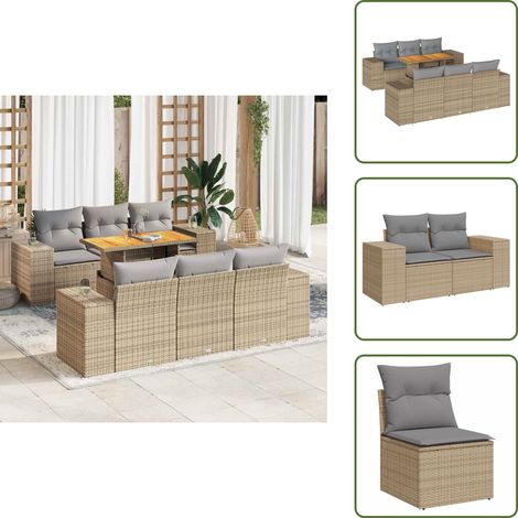 7-tlg. Garten-Sofagarnitur mit Kissen Beige Poly Rattan - Garten Sofagarnitur - Garten Sofagarnituren - Outdoor Sofagarnitur - Sofagarnitur Terrasse (1/5)