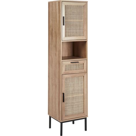 Armadietto da bagno Boho Armadietto portaoggetti Rattan Intreccio frontale 40 x 165 cm Legno chiaro Rosell