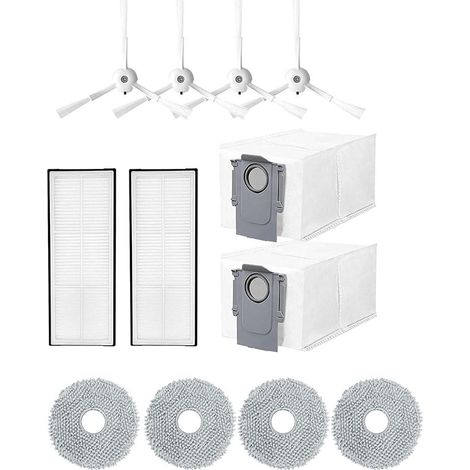 12PCS Accessoires pour Roborock Q Revo/P10 Robot aspirateur, pièce de Rechange avec 4 Chiffon + 2 Sac à poussière + 4 brosses latérales + 2 filtres,Ensembles d\'accessoires pour Aspirateurs,Accessoire (1/5)