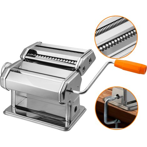 Jiubiaz Macchina per pasta manuale in acciaio inox 304, 9 spessori, taglio 2/4 mm, rulli per sfoglia con morsetto da tavolo (1/5)