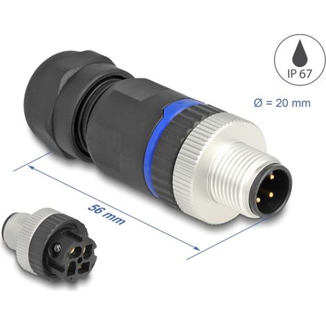 Delock M12 Conector codificado A de 4 pines macho para montaje con conexión por tornillo