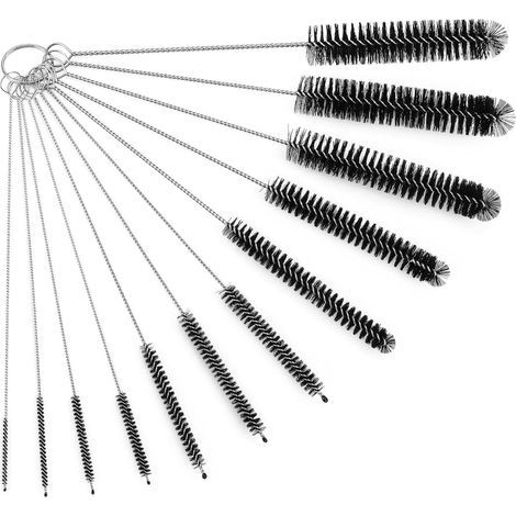 Lot de 12 Brosses De Nettoyage,Goupillon De Nettoyage,Brosse De Nettoyage pour Tube,Bouteille en Verre,Biberon,Bouilloire Et Clavier,Brosse De Nettoyage en Nylon pour Bouteille, Noir (1/5)