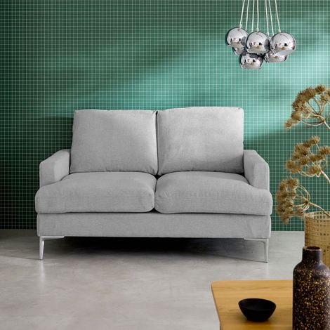 Canapé 2 places en tissu L 143 x P 90 x H 89cm - Hans Tissu Gris clair
