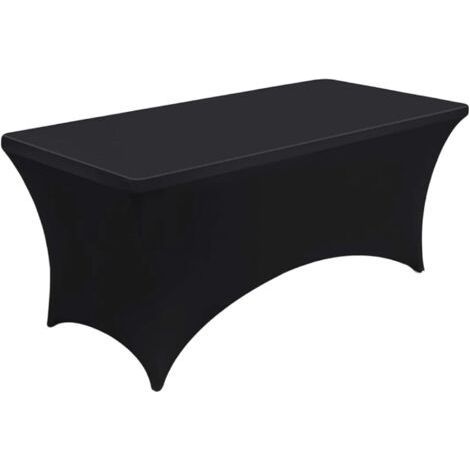 Nappe Extensible 8FT(244x 76x76cm), Housse de Table Rectangulaire en Polyester et Spandex, Lavable et Infroissable, Couverture de Table pour Banquet Mariage Fête Bar (Noir) (1/5)