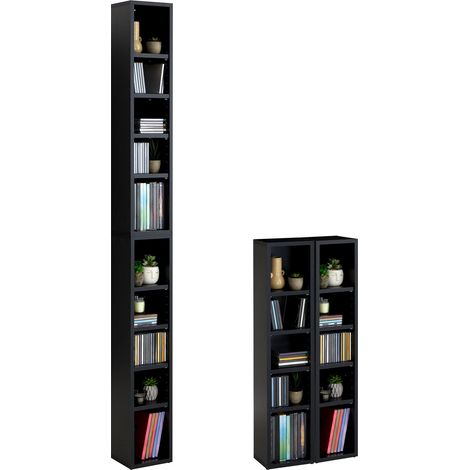 Idimex – Etagère musique noire – Lot de 2 éléments superposables – 8 tablettes réglables – Dimensions 20x187x17 cm – Charge max 3 kg par tablette
