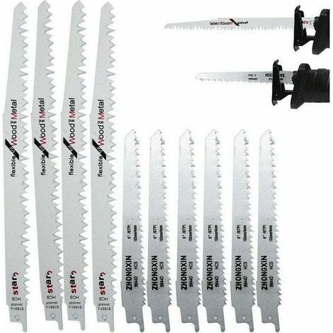 10-Piece Lames de Scie Sabre en acier à haute teneur en Carbone,4 x R1021L (240mm) + 6 x R644D (150mm), Pour Coupe du Bois, Pour Makita Bosch Dewalt pour Bois et Métal avec Boîte de Rangement