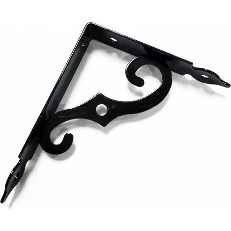 Soportes de pared de 2 piezas, 190 x 140 mm, soportes de pared, soportes de metal de hierro forjado negro para decoración de paredes, estantes de pared, estantes de cocina. (1/4)