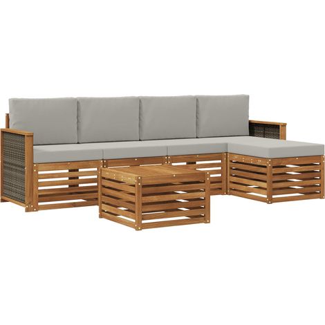 Conjunto de sofás de exterior 6 pcs Natural y Gris Claro vidaXL