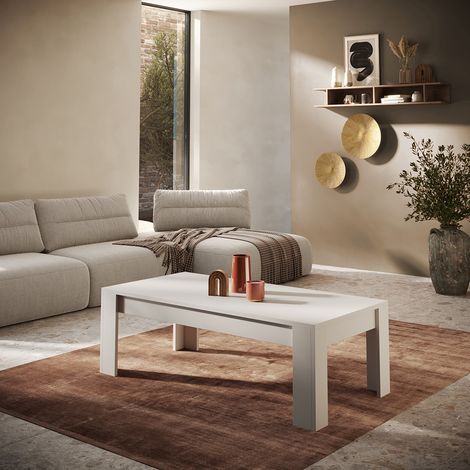 Table basse moderne blanc laqué mat Rosine