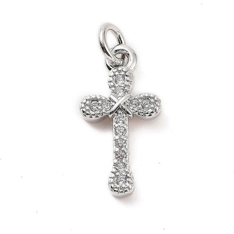 Pendentifs en laiton sertis de micro-pavés de zirconiums cubiques, sans cadmium ni plomb, avec anneaux de jonction, finition platine, 15,5 x 8 x 2 mm, trou : 2,8 mm (1/3)