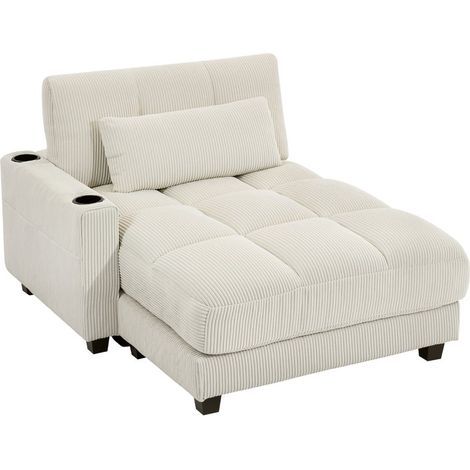 Canapé-lit avec coussins, mousse transformable en lit, porte-gobelets, couleur crème blanc (1/4)