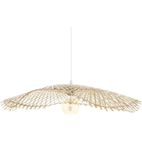 Lampe suspendue, Suspension luminaire en bambou coloris naturel - diamètre 75 x Hauteur 8 cm -PEGANE- (1/4)