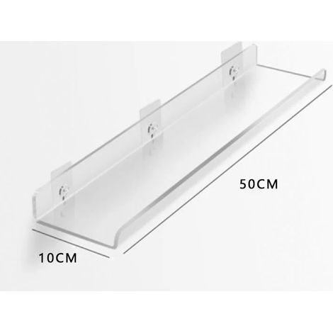(U 50 x 10 cm - Installation par perçage) Étagère murale en acrylique transparent perforé, idéale pour salle de bain, toilettes et cuisine. Caractéristiques : adhésifs épais et résistants. (1/5)
