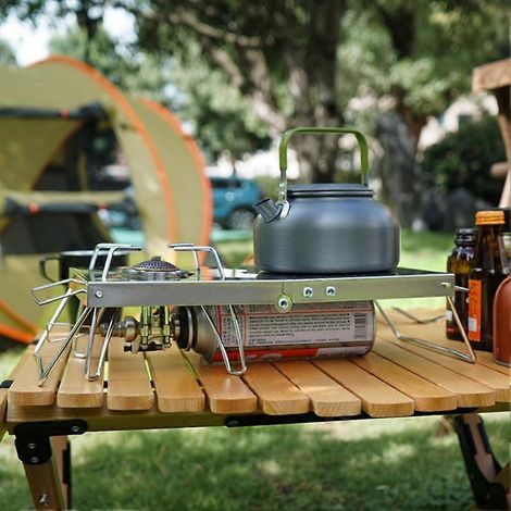 Réchaud à gaz pliable en acier inoxydable pour le camping et les pique-niques. (1/5)