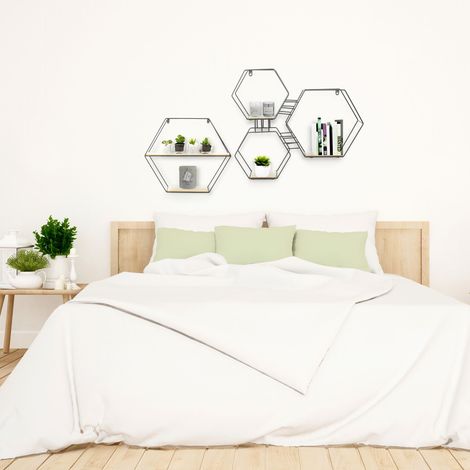 Etagère en bois et métal hexagonale 46 cm (1/4)